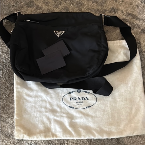 Prada Black Nylon Messenger Bag with Signature Logo - Picture 1 of 7